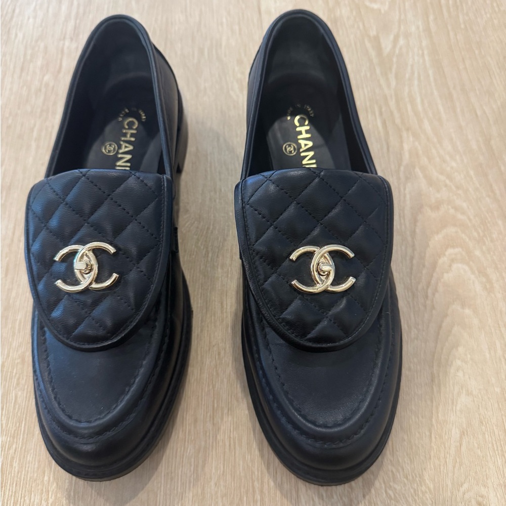 Chanel Black Quilted Leather Loafers Slip-On